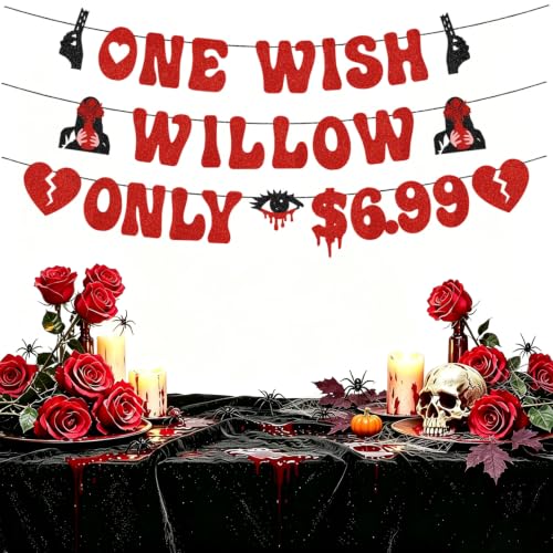 Pre-Strung Halloween Banner with Glitter One Wish Willow Theme - 8 Ft Wall Decor