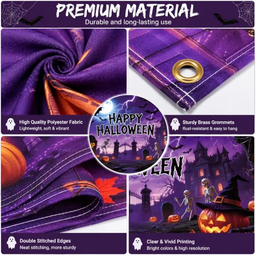 Halloween Backdrop 8x6FT with Ribbon & Spider Web Kit - Large Spooky Wall Decor
