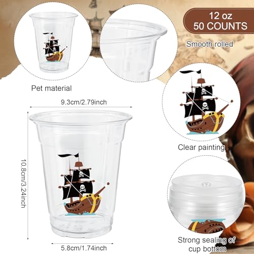 50 Pack Pirate Plastic Cups 12oz Treasure Theme Party Supplies