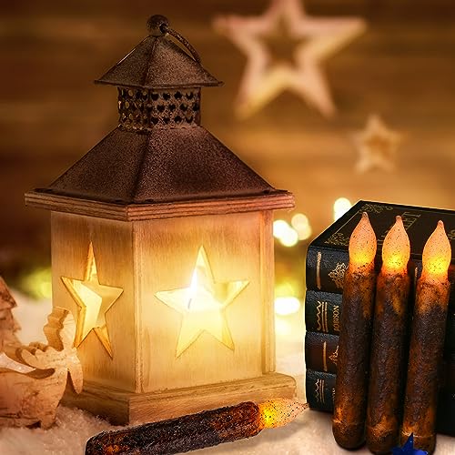Brown Flameless Wax Pillar Candles Set - Drip Primitive LED Flickering Halloween & Party Decor