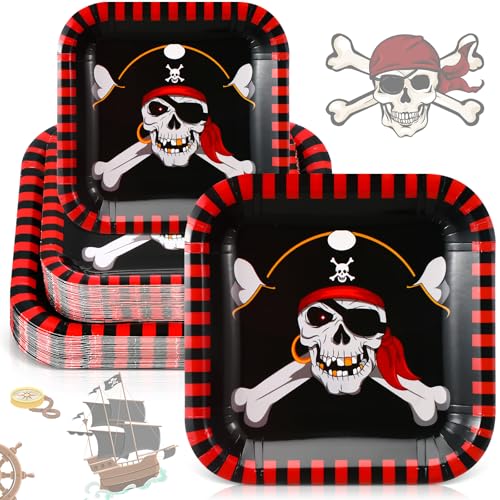Pirate Paper Plates Set - 100 Disposable 7in & 9in Halloween Party Supplies