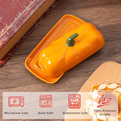 Orange Pumpkin Ceramic Butter Dish with Lid - Fall Kitchen Decor - Variation of THIS listing