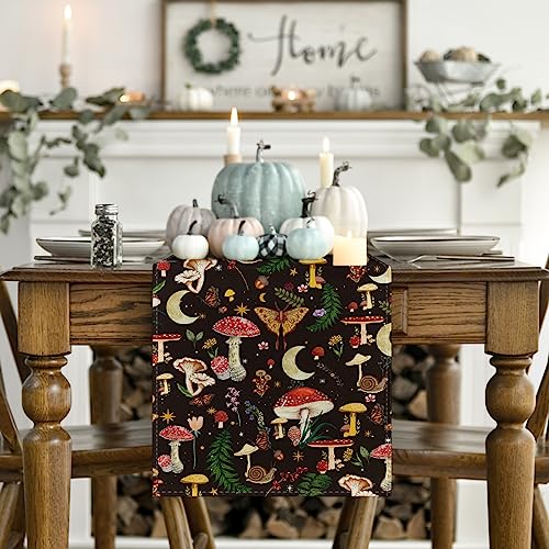 Black Fall Mushroom Table Runner 13x72 Inch - Farmhouse Kitchen Decor