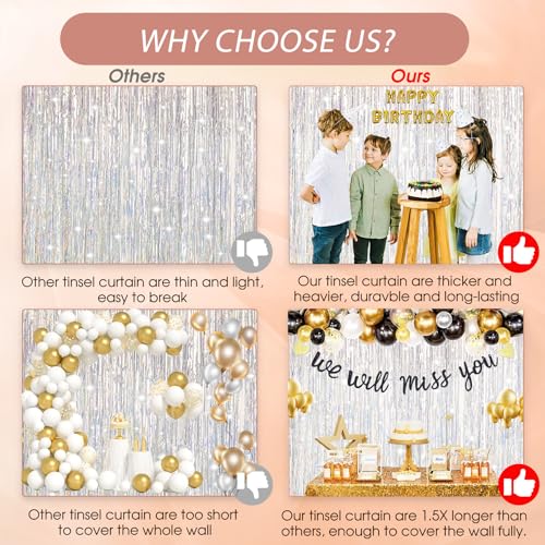 Shiny Silver Fringe Backdrop Party Decorations - Photo Booth Streamer, Bachelorette & Birthday