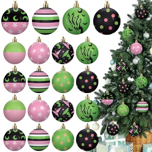 24 Pcs Witch Christmas Tree Ornaments - Pink & Green Holiday Baubles - Witch Themed Xmas Decor - Variation of THIS listing