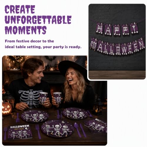 Halloween Disposable Tableware Set for Parties - Plates Napkins Cutlery Banner, Serves 10