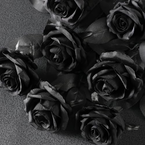 Artificial Roses Bouquet - Solid Black, 12 Long Stem Fake Flowers for Wedding & Home Decor - Variation: Solid Black / 12Pcs Flowers