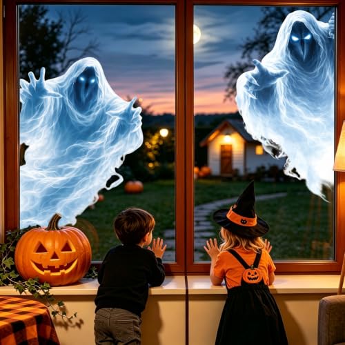 Large Halloween Ghost Window Clings - 2 Sheets Spooky Decals for Indoor Outdoor Home Office
