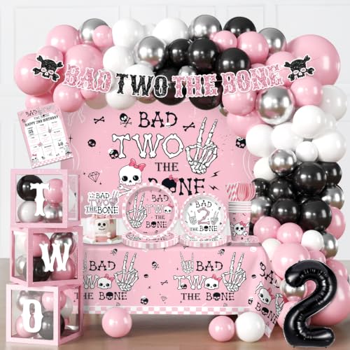 Bad Two The Bone Girl 2nd Birthday Party Decorations Set - Serves 20