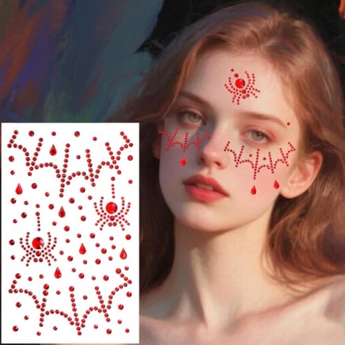 Halloween Spider Face Gem Stickers - Web Design, Mixed Colors, 6 Sheets