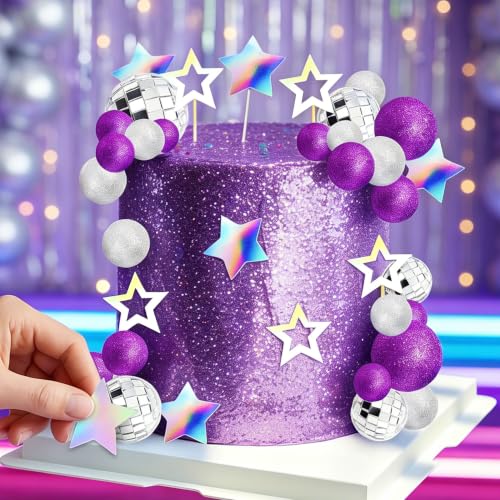 Purple Disco Ball Cake Topper for Birthday Party Decorations - Purple 1