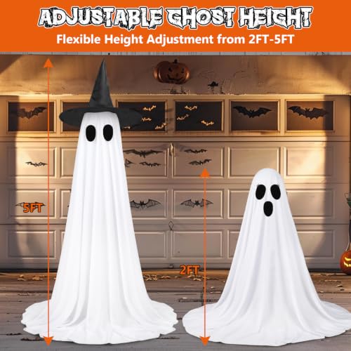 Standing Ghost Halloween Decorations 2 Pack - 5FT Lighted Spooky Outdoor Ghosts with Remote
