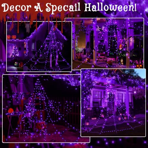 Halloween Spider Web Lights Outdoor Purple 266 LEDs 9.8FT with Remote Control - Waterproof Decor