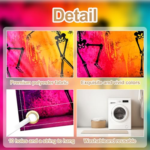 Halloween Garage Door Banner Cover - 7x16 FT Colorful Skeletons & Rainbow Backdrop, Variation 242