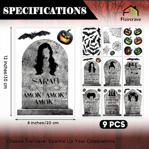 Halloween Window Clings Set - Static Decor for Indoor Outdoor Windows, Tombstones & Witch Stickers