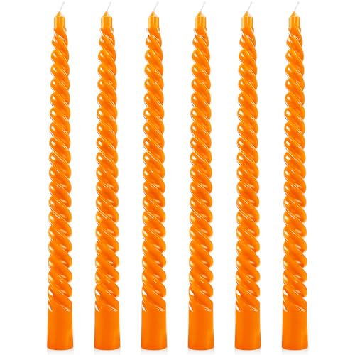 Orange Spiral Taper Candles - 10 Inch Unscented Dripless Twisted Candlesticks for Fall Halloween & Holiday Decor - 6 Pack