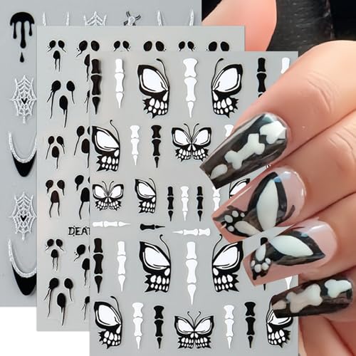 Halloween Nail Art Stickers Set - Spider Web, Butterfly, Glitter Decals for DIY Nails