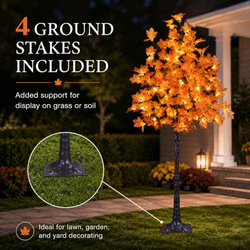 6FT Artificial Lighted Maple Tree with 120LED Warm White Lights - Fall Decor