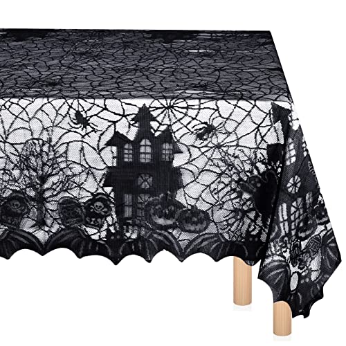 Halloween Spider Web Lace Tablecloth Black Gothic Party Decor 53 x 69 inches