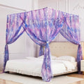 Twin Purple Ombre Tie Dye Canopy Bed Curtains with Lights for Girls Room Decor