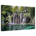Waterfall Canvas Wall Art - Green Forest Landscape, 16x24 Inches - Living Room Decor