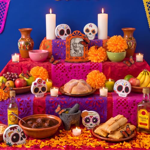 Day of the Dead Ofrenda Decorations Kit - 23 Pcs Memorial Altar Set with Sugar Skulls & Marigolds