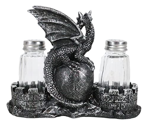 Gothic Dragon Salt and Pepper Shaker Set with Skull and Castle Decor