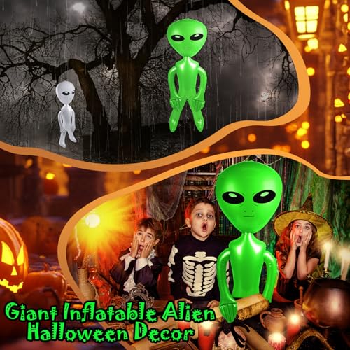 Giant Inflatable Alien Balloon Set - 2 Large 63In Green + 2 Small 31.5In Silver Space Party Decorations