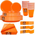Orange Disposable Plastic Plates Set - 350 Pieces for Parties & Events