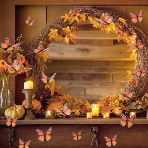 Monarch Butterfly Decorations Set - Fake Orange 4.5-12cm, 30 pcs