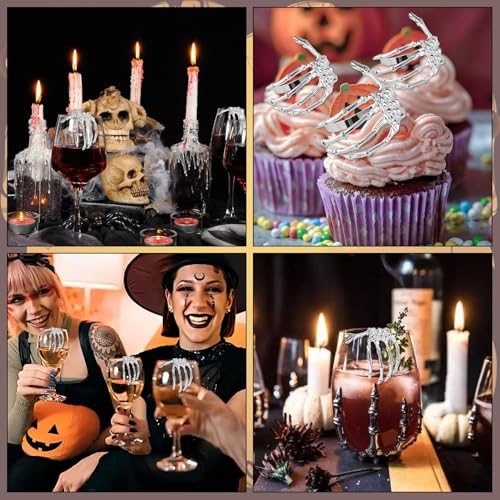 Silver Halloween Napkin Rings Set of 10 Skeleton Claw & Ghost Hand Holders