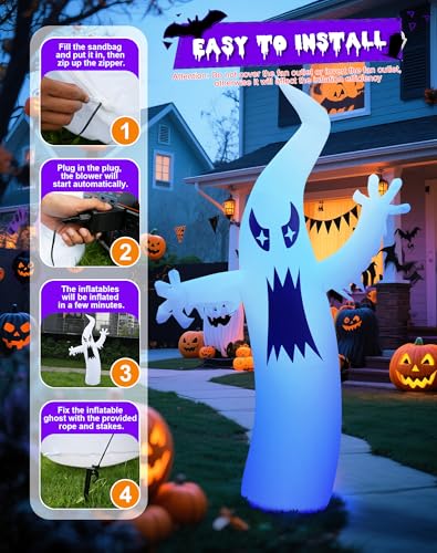 8.7Ft Halloween Inflatable Ghost Yard Decor with LED Lights, Sturdy Outdoor Decoration