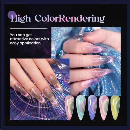 Reflective Magnetic Cat Eye Gel Nail Polish Set with 2 Magnet Sticks - 9D Chameleon Effect