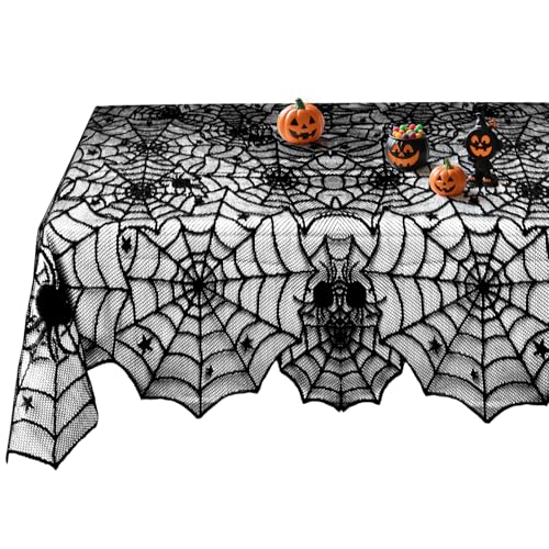 Halloween Spider Web Lace Tablecloth - Black 60"x71" for Rectangle Tables - Gothic Halloween Decor