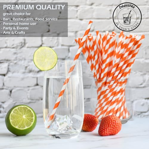 7.75-Inch Orange Striped Paper Drinking Straws Bulk 1000 - Unwrapped