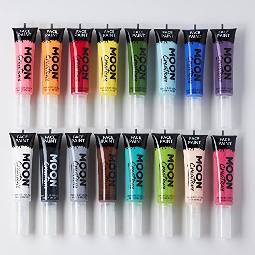 Face and Body Paint Set with Brush - 16 Vibrant Colors, 0.50 fl oz Each