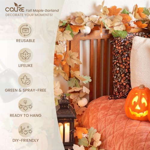 35.4Ft Fall Leaf Garland with Lights - 6 Pack Autumn Maple String Lights