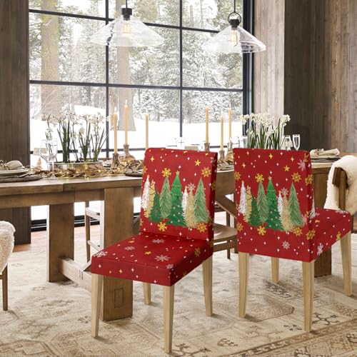 Christmas Red Xmas Tree Pine Tree Stars Chair Covers 4PCS - Holiday Home Decor
