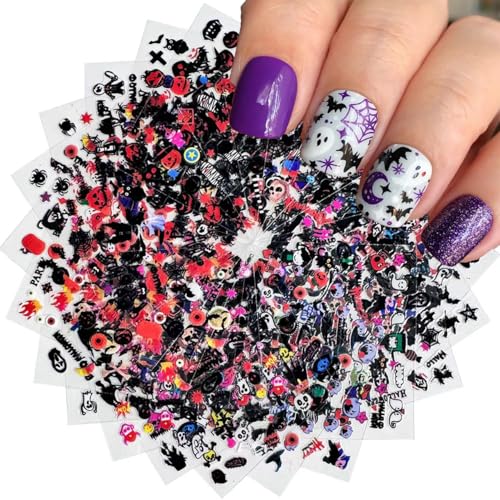 Halloween Nail Art Stickers 24 Sheets Ghost Pumpkin Bat Skull Spider Self-Adhesive - Style-03