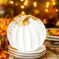 Ceramic Pumpkin Plates Set of 4 - Fall Thanksgiving Appetizer & Dessert Dishes