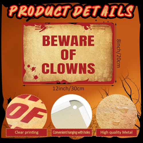 Halloween Clown Metal Warning Signs - Creepy Carnival Porch Decor Set