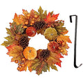 Fall Wreath 16 Inch Autumn Velvet Pumpkin Maple Leaves Front Door Decor - Briful