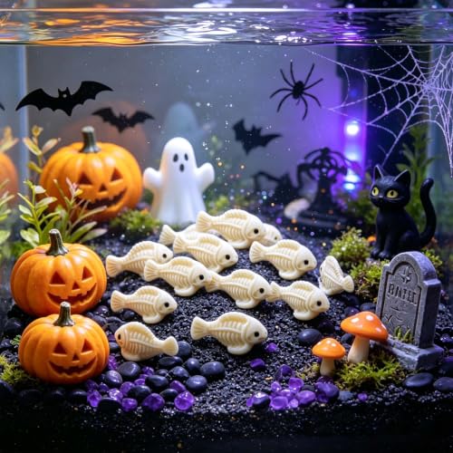 Beige Halloween Mini Fish Skeletons - 100 Pack Spooky Fish Bone Figures for Party Decor