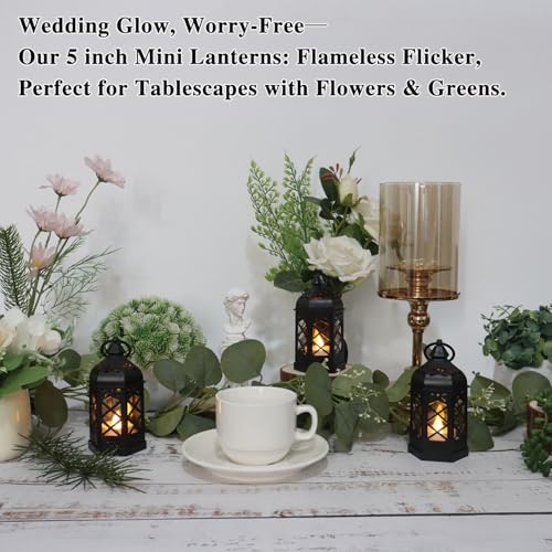Mini Lantern with Flickering LED Candle - Black, 8 Pack, Halloween & Party Decor