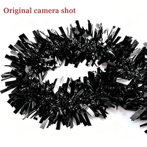Black 33Ft Christmas Tinsel Garland Foil Sparkling Holiday Decor - RUPOFUZA
