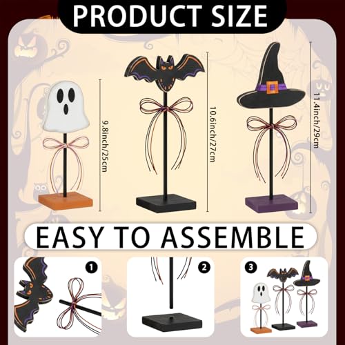 Halloween Ghost Bat Witch Hat Table Decorations - 3pcs Farmhouse Rustic Halloween Decor - Variation: Witch Hat
