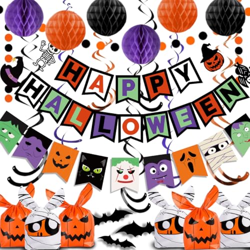 Party Spot! 64pcs Halloween Party Decorations Banner & Treat Bags - Indoor Outdoor