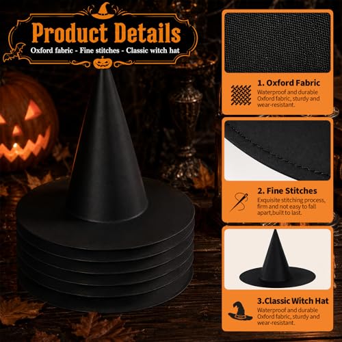 24-Pack Black Witch Hats for Halloween Costume & Party Decor - Indoor Outdoor