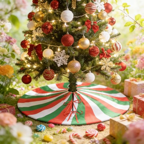 X-Large Green Peppermint Tree Skirt 48 Inch Lollipop Holiday Christmas Decor