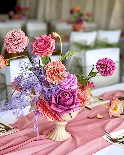 15 Pieces Dusty Rose Chiffon Table Runner Set - 27x120 Inches Wedding Décor